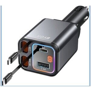 4 in 1 Retractable Car Charger,69W For Apple+Type C &RGB [Black], RGB [Black]